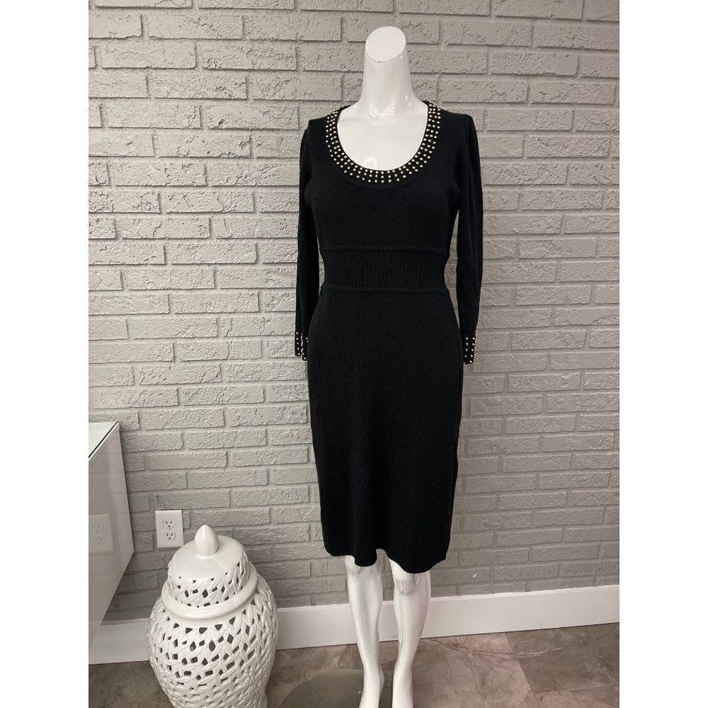 Maggy L Black with Gold detail Merino Blend Sweater Dress Size L